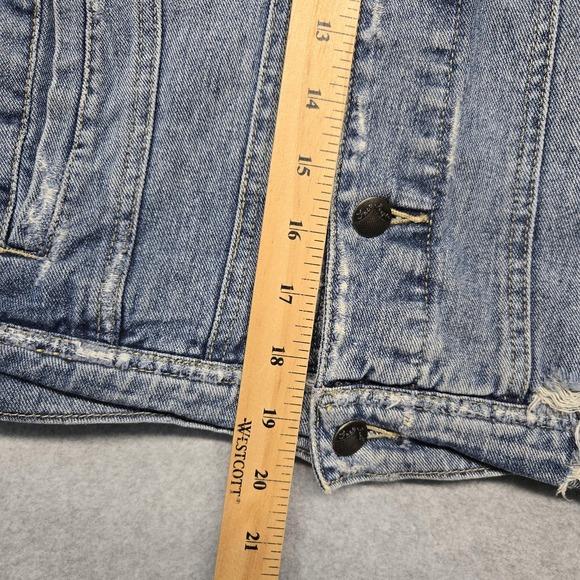 Free People Jacket Womens Small Blue Gray Denim Fleece Hoodie Distressed Casual - Picture 14 of 16